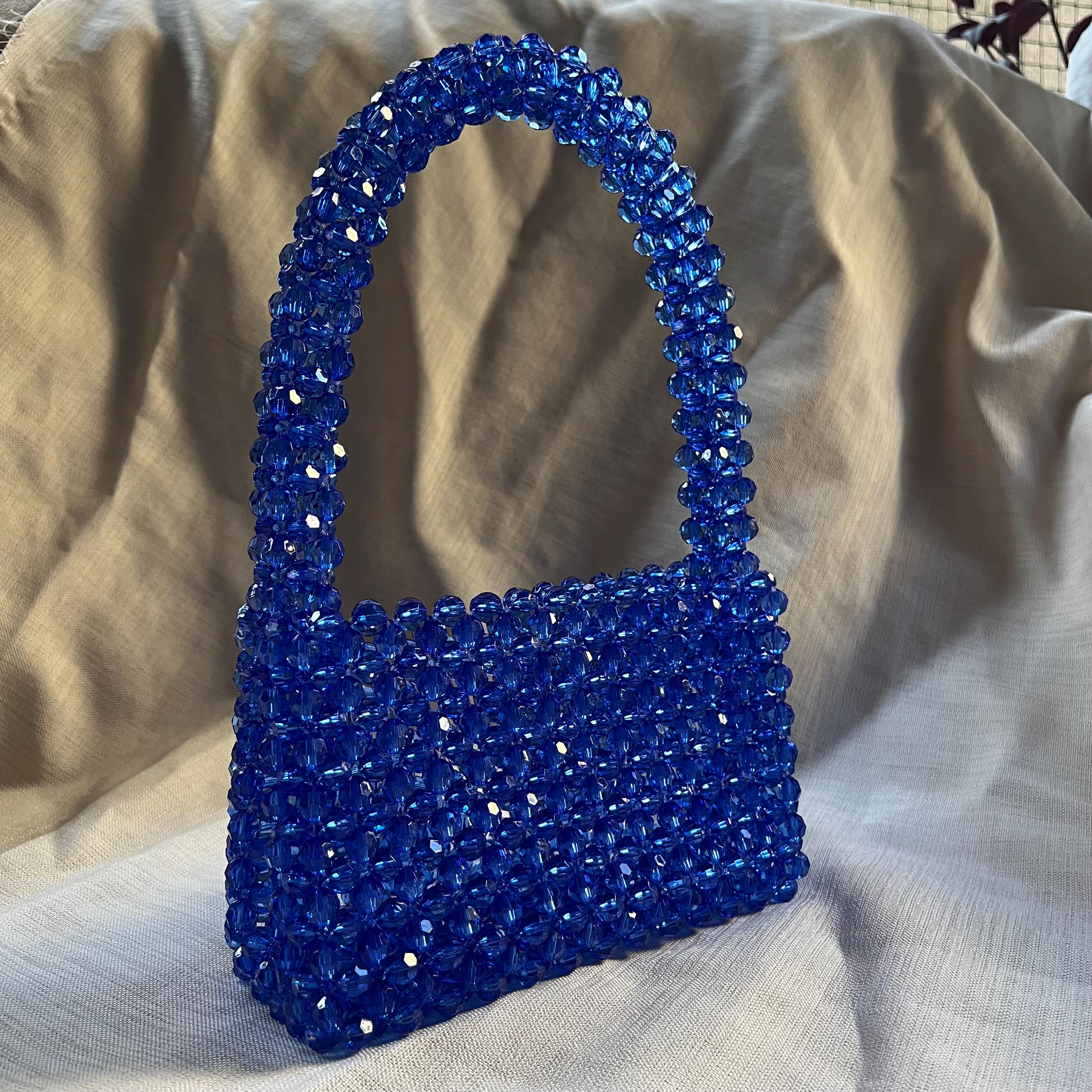 Handmade Blue Crystal Beaded Bag: Elegant Evening Shoulder Bag - Etsy