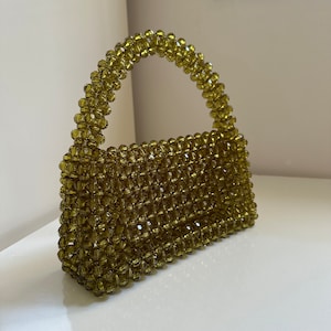 Kristall Perlen Tasche mit Griff, dunkelgrüne Perlen Tasche, Abendtasche für Frauen, grüne Handtasche für Veranstaltung, Braut Hochzeit Clutch, stilvolle Tasche