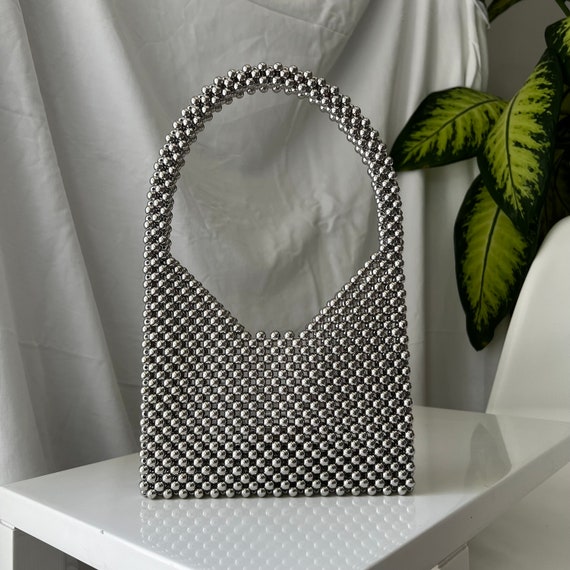 Metallic beaded shoulder bag sale