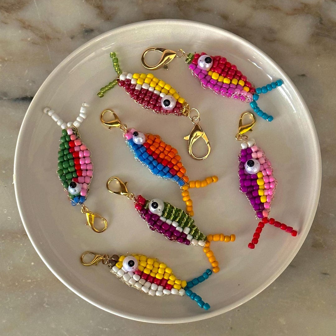 Handmade Beaded Fish Keychain: Colorful Bag Charm - Etsy