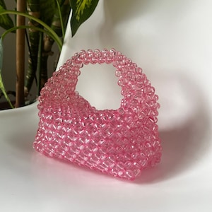 Rosa Kristallperlen Tasche für Frauen, Perlenschultertasche, Frauenperlentasche, Perlentasche, rosa Perlentasche, Perlentasche mit oberem Griff