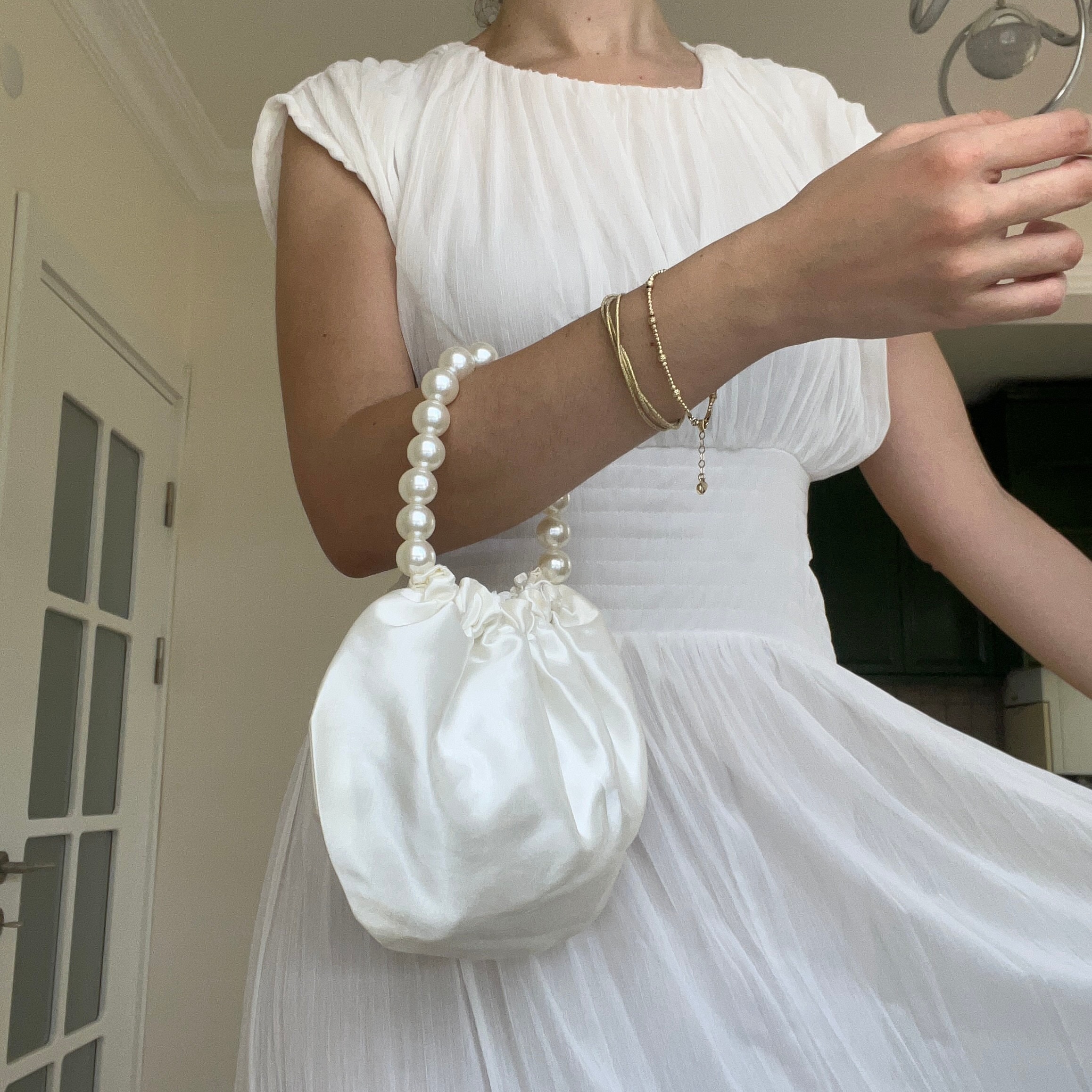 HBH borsa sposa borsa a mano in raso con perle, strada
