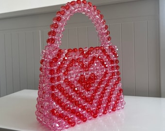Handmade Pink Crystal Beaded Bag: Heart Shaped Purse - Etsy