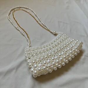 Pearl Beaded Shoulder Bag, Pearl Bridal Bag, Wedding Pearl Purse, Vintage Pearl Bead Bag, Victorian Pearl Bag, White Bead Bag image 2