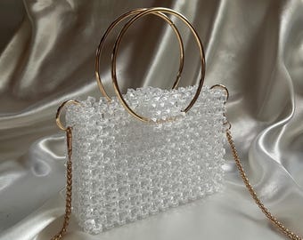 Handmade Crystal Beaded Bag: Transparent Crossbody Evening Bag