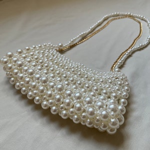 Pearl Beaded Shoulder Bag, Pearl Bridal Bag, Wedding Pearl Purse, Vintage Pearl Bead Bag, Victorian Pearl Bag, White Bead Bag image 7