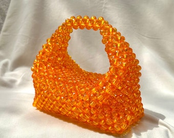 Orange Crystal Beaded Clutch: Handmade Evening Handbag