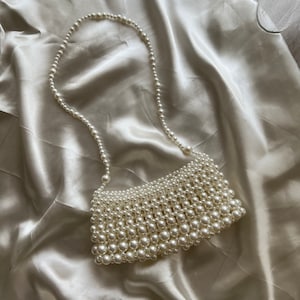 Pearl Beaded Shoulder Bag, Pearl Bridal Bag, Wedding Pearl Purse, Vintage Pearl Bead Bag, Victorian Pearl Bag, White Bead Bag image 8