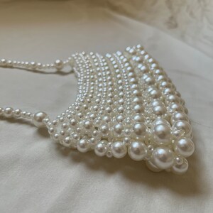 Pearl Beaded Shoulder Bag, Pearl Bridal Bag, Wedding Pearl Purse, Vintage Pearl Bead Bag, Victorian Pearl Bag, White Bead Bag image 3