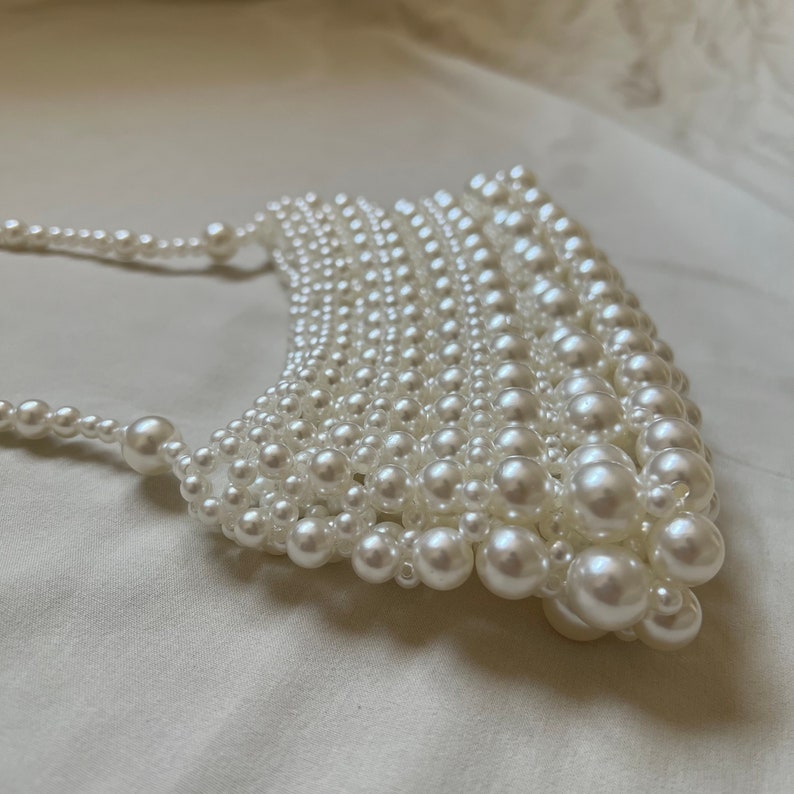 Pearl Beaded Shoulder Bag, Pearl Bridal Bag, Wedding Pearl Purse, Vintage Pearl Bead Bag, Victorian Pearl Bag, White Bead Bag image 3