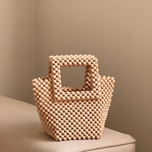 Handmade Beige Beaded Bag: Boho Chic Shoulder Bag