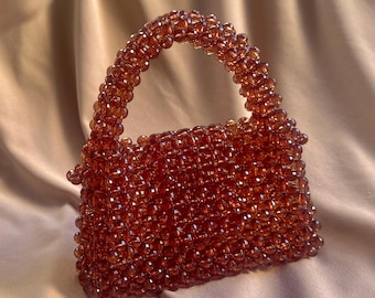 Handmade Brown Beaded Bag: Vintage Evening Clutch
