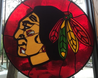 Blackhawk in stained glass