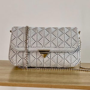Handmade Silver Crochet Shoulder Bag: Luxury Woven Handbag