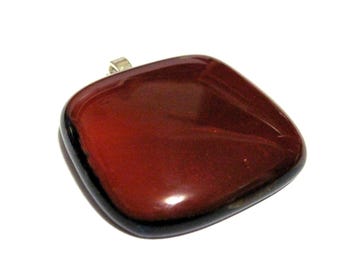The Red Planet Fused Glass Pendant Necklace Red and Black