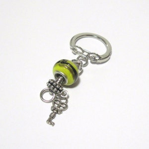 Lampwork Bead Big Hole Keychain Key Ring Yellow Black Key Heart