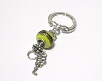 Lampwork Bead Big Hole Keychain Key Ring Yellow Black Key Heart