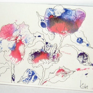Ensemble de 3 cartes pour notes art floral abstrait à l'aquarelle et au stylo avec enveloppes vierges à l'intérieur Carte de voeux Merci, oeuvre d'art originale