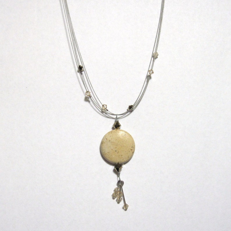 Set Desert Jasper and Floating Crystal Triple Strand Necklace with earrings