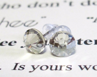 Crystal Silver Shade Post Style Earrings 7mm Hypo Allergenic Nickel Free Studs Swarovski