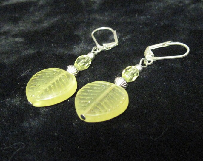 Earrings Yellow Leaves Silver and Glass Leverback Drop Dangle - Etsy