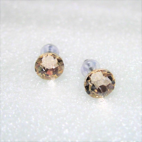 Silk Crystal Post Style Earrings 7mm Hypo Allergenic Nickel Free studs Palest Pink Wheat Swarovski