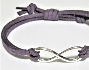 INFINITY Pulsera Elección de Color Microfibra Ante Suave Piel Sintética Ajustable Inspiración Amor Amistad Infinity