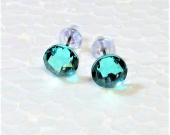 Light Turquoise Swarovski Crystal Post Style Earrings 7mm Hypo Allergenic Nickel Free Studs