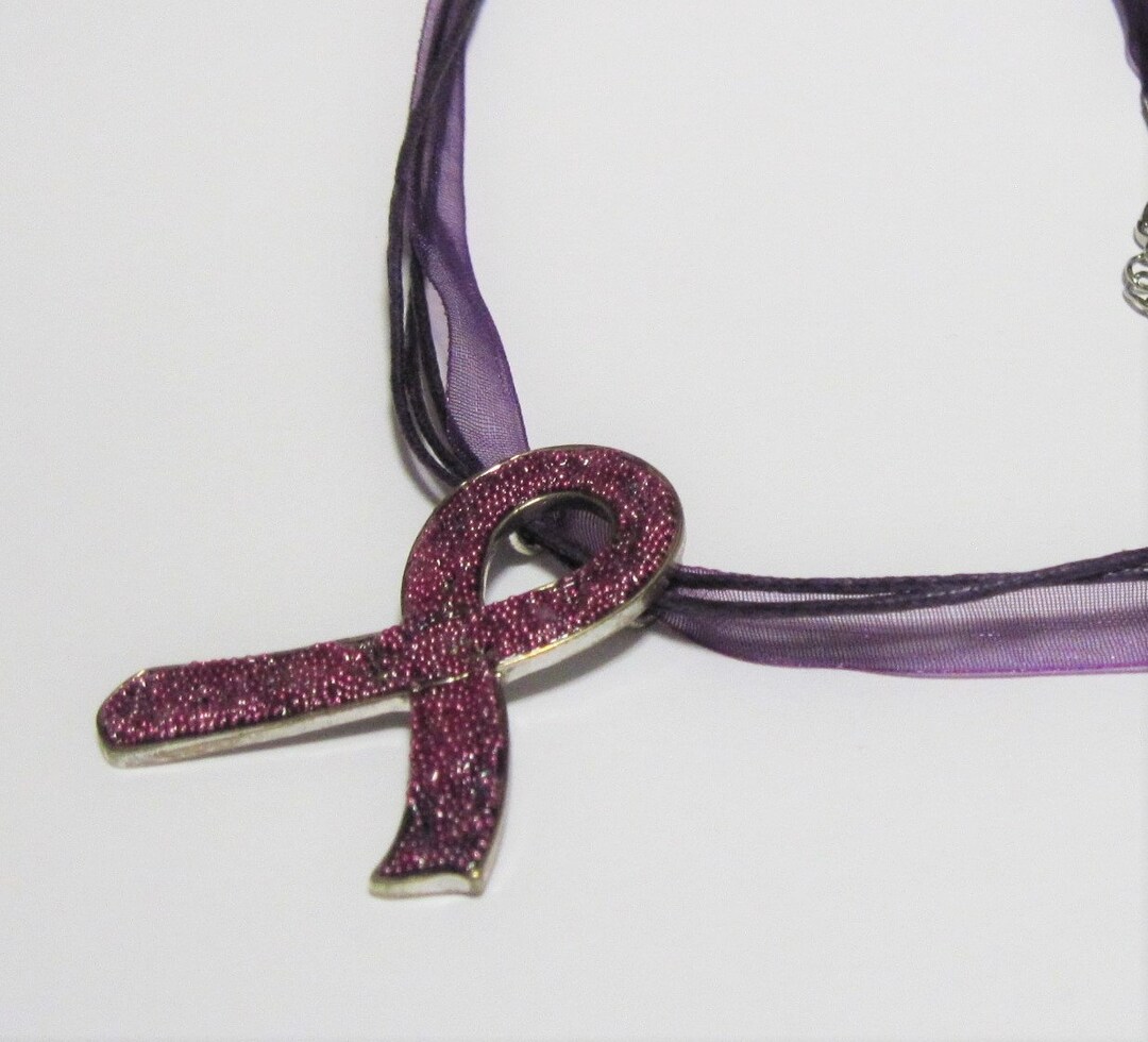 Purple Adhd Ribbon Purple Awareness Ribbon Necklace Alzheimer's Epilepsy Thyroid ...