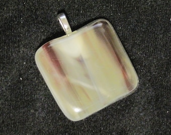 Wind in the Willows Fused Glass Pendant Necklace Beige Brown and Ivory