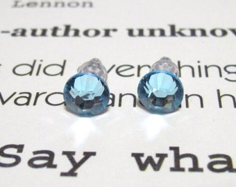 Aquamarine Crystal Post Style Earrings 7mm Hypo Allergenic Nickel Free Studs Swarovski