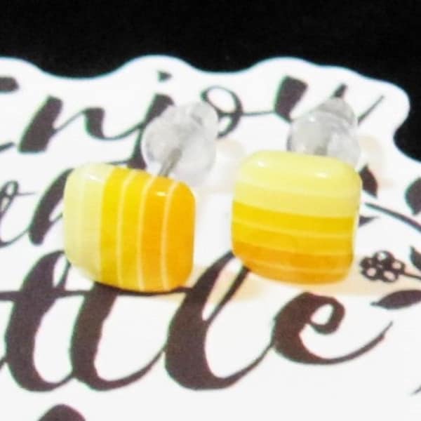 B2G1 Stripes Little Things Post Earrings Yellow and Gold Resin Gems Nickel Free Buy 2 Get Another Pair Free Mix and Match