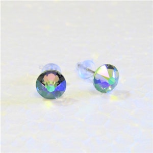Paradise Shine Crystal Post Style Earrings 7mm Hypo Allergenic Nickel Free Studs Pastels Swarovski image 1