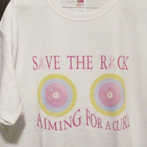 Only 2 Left T-Shirt Save The Rack Aiming for a Cure Breast Cancer Awareness Donation to Charity Personal Design Pink on White image 3