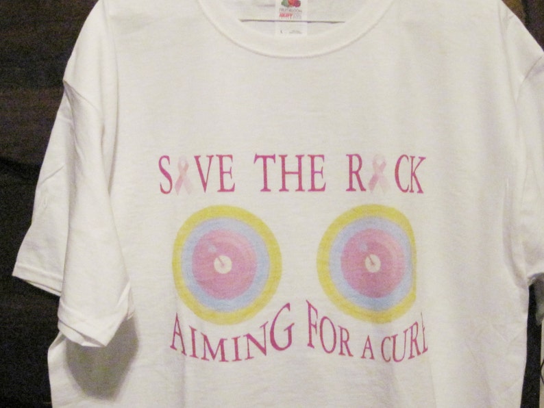 Only 2 Left T-Shirt Save The Rack Aiming for a Cure Breast Cancer Awareness Donation to Charity Personal Design Pink on White image 3