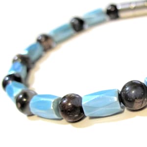 Magnetic Bracelet Unisex Sky Blue Llanite and Hematite Gemstone Brown Blue