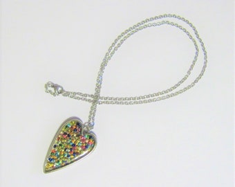 Multi colored Heart Pendant Necklace 20 inch Resin Seed Beads