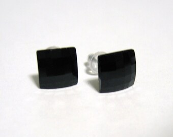 Discontinuing Jet Chessboard Crystal Post Style Earrings 8mm Nickel Free Black Checkerboard Swarovski