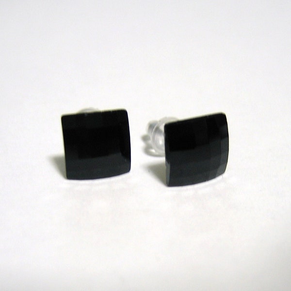 Discontinuing Jet Chessboard Crystal Post Style Earrings 8mm Nickel Free Black Checkerboard Swarovski