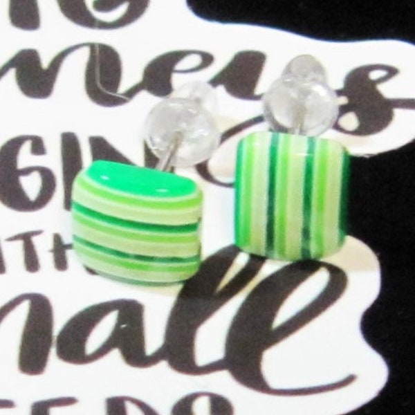 B2G1 Stripes Small Steps Post Earrings Greens and White Resin Gems Nickel Free Buy 2 Get Another Pair Free Mix and Match