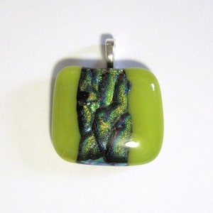 Dark River Fused Glass Pendant Necklace Dichroic Yellow Black Green Gold Colorblock