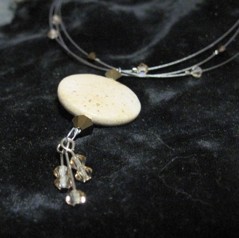 Set Desert Jasper and Floating Crystal Triple Strand Necklace with earrings