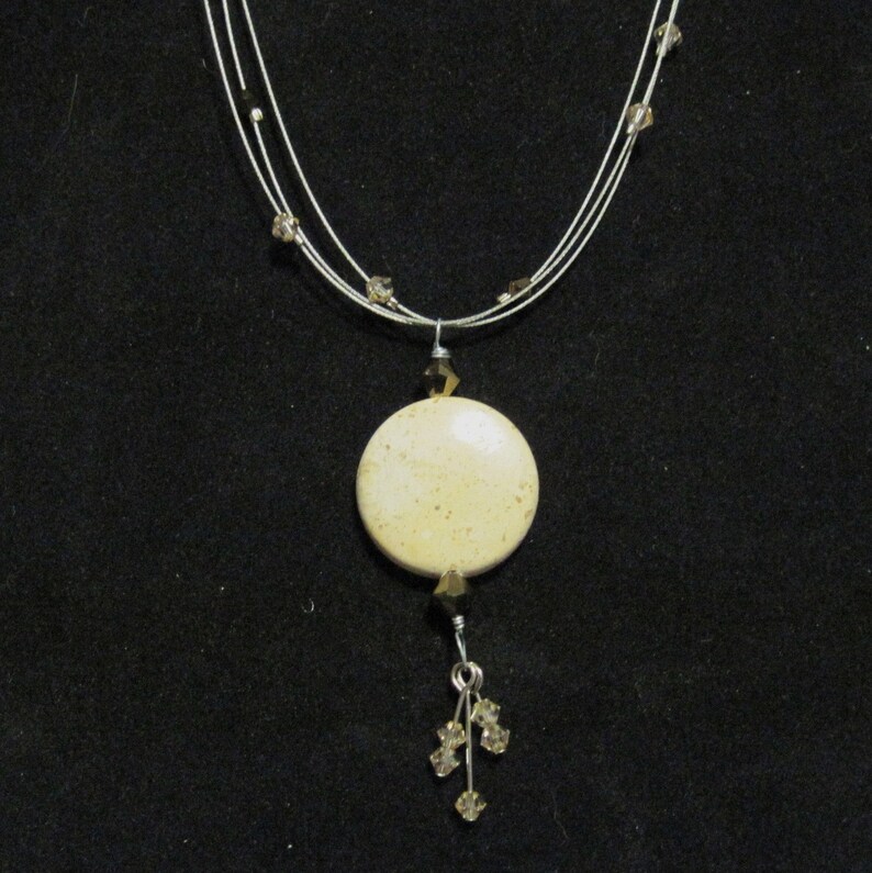Set Desert Jasper and Floating Crystal Triple Strand Necklace with earrings