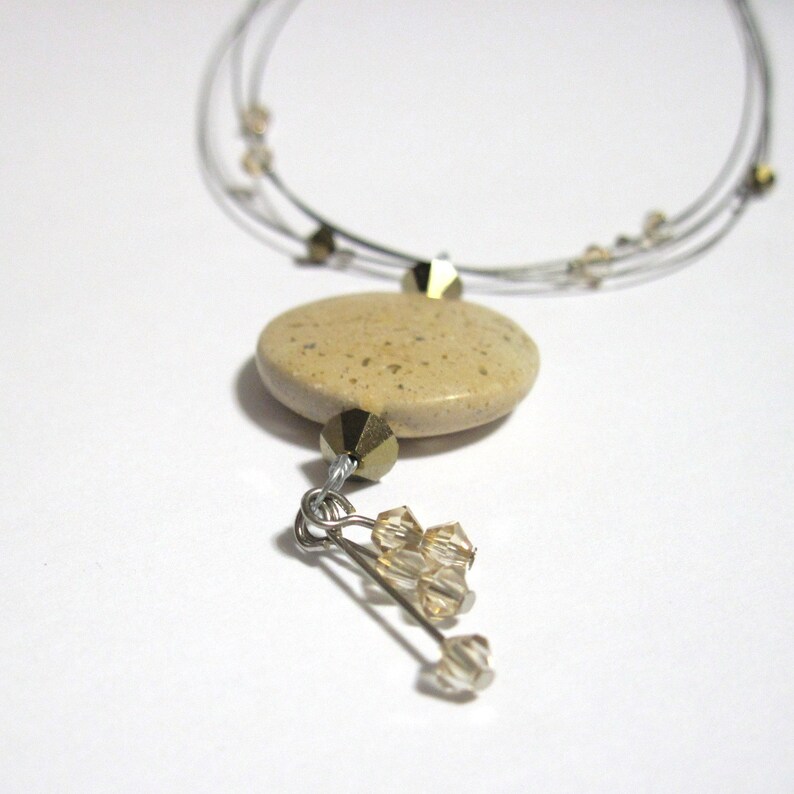 Set Desert Jasper and Floating Crystal Triple Strand Necklace with earrings