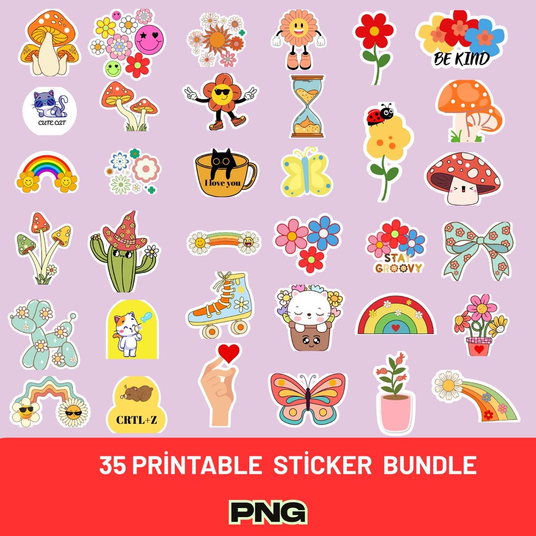 35 Cute Printable Sticker Bundle,sticker Desings,inspirational Gigital ...