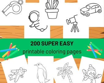 200 Easy Coloring Pages Bundle, Kids Printable Art (Digital Download)