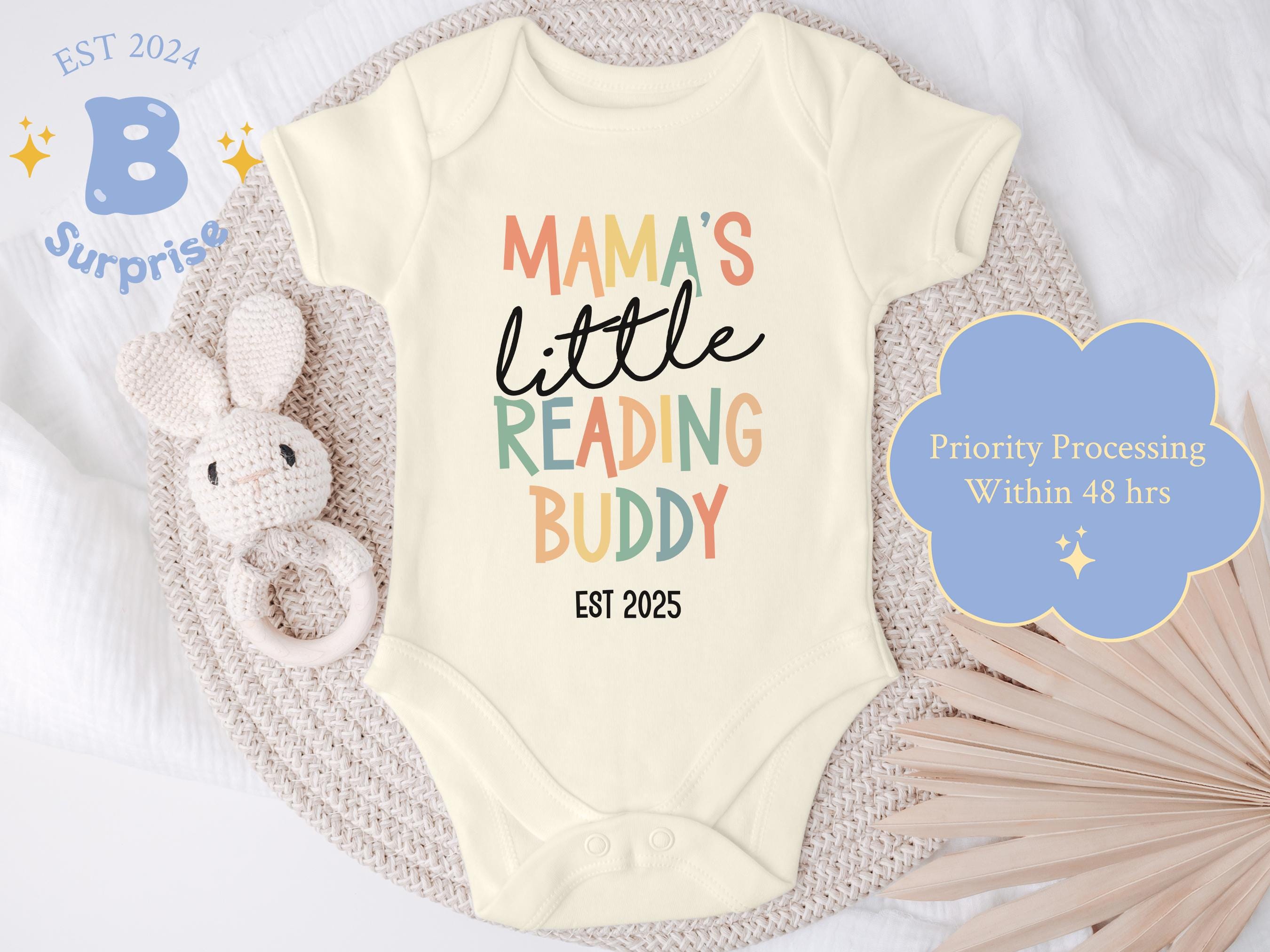 Mama's Little Reading Buddy Baby Onesie® - Custom Year Bodysuit - Unisex Book Lover Gift - Neutral Reading Bodysuit