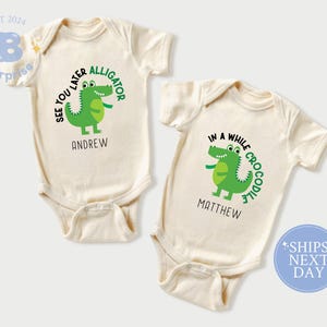 Personalized Alligator Baby Bodysuit Set: Twins Gift Onesie®
