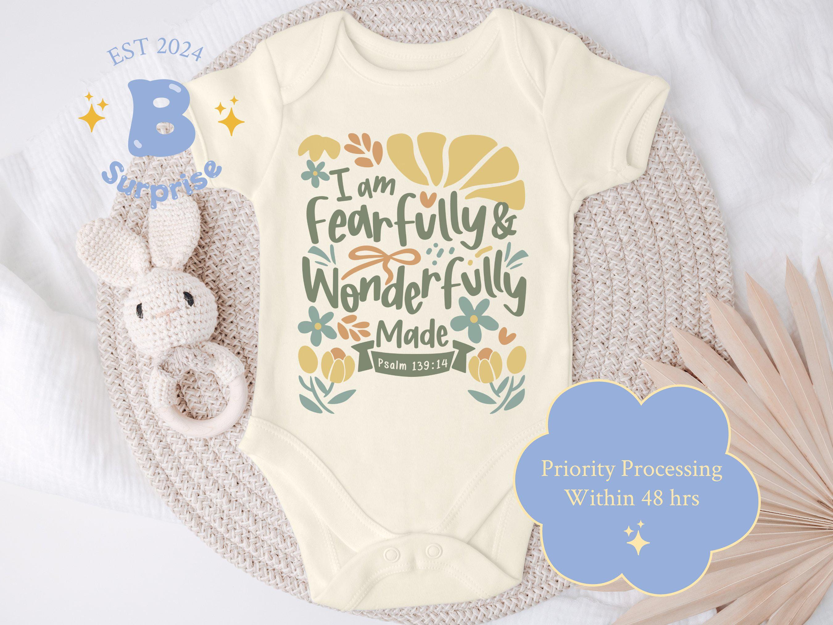 Psalm 139:14 Baby Onesie® - Fearfully and Wonderfully Made Christian Bodysuit - Floral Design