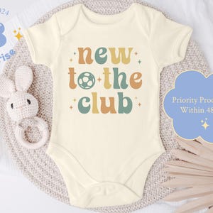 New to the Club Soccer Baby Onesie® – Retro Football Design – Gender Neutral Bodysuit – Natural Baby Shower Gift